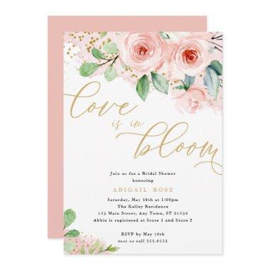 Bridal Shower Love in Bloom, Pink Gold Flowers Invitations