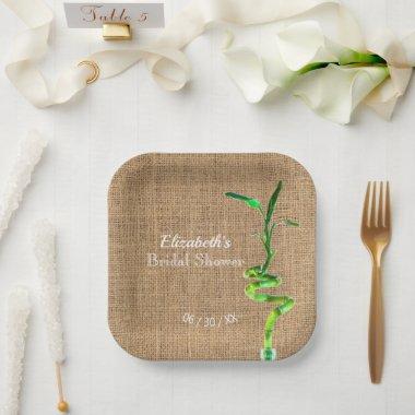 Lucky Bamboo On Rustic Faux Burlap Paper Plates