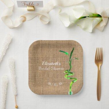 Bridal Shower Lucky Bamboo On Rustic Faux Burlap Paper Plates