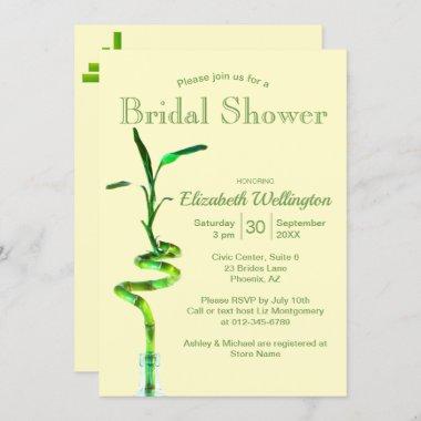 Bridal Shower Lucky Bamboo Over Pastel Yellow Invitations