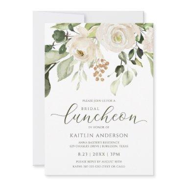 Bridal Shower Luncheon Greenery Foliage White Invitations