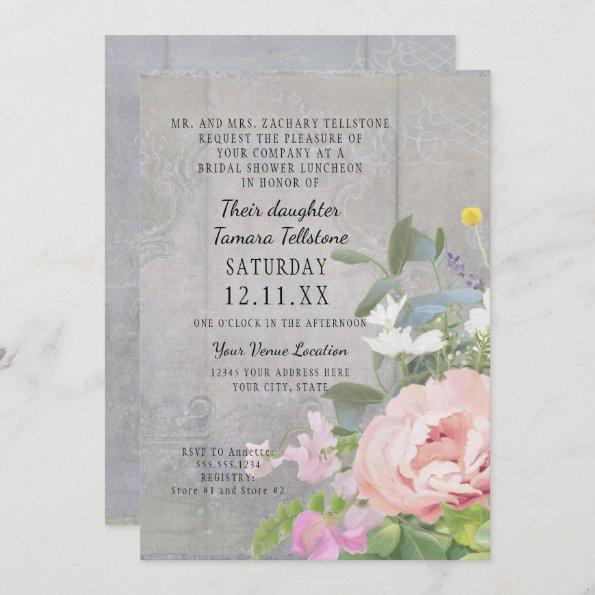 Bridal Shower Luncheon Rustic Elegant Floral Peony Invitations