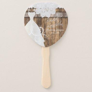 Bridal Shower Luncheon Rustic Wood and Lace Design Hand Fan