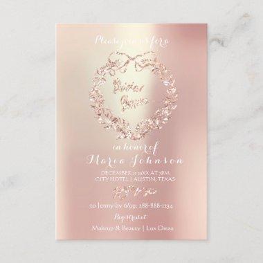 Bridal Shower Lux Floral Wreath Pearl Pink Rose Invitations