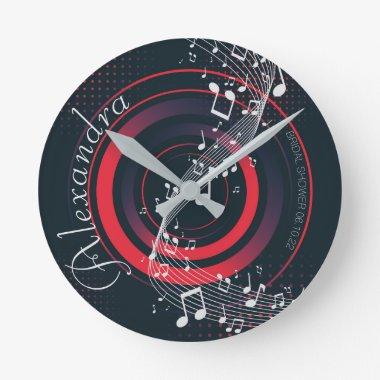 Bridal shower made with music and notes wedding round clock