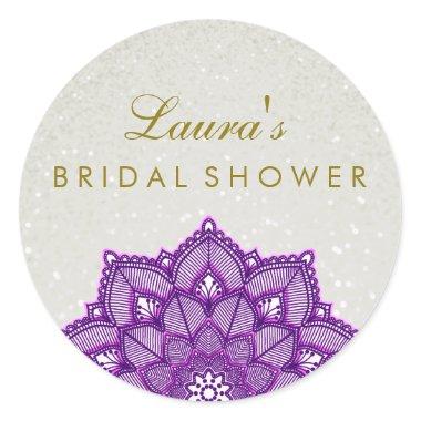 Bridal Shower Mandala Lotus Flower Pearl Swirl Classic Round Sticker