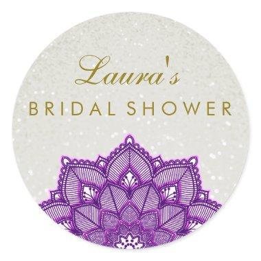 Bridal Shower Mandala Lotus Flower Pearl Swirl Classic Round Sticker