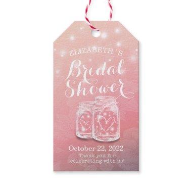 Bridal Shower Mason Jars String Lights Pink Flower Gift Tags