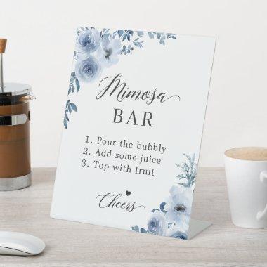 Bridal Shower Mimosa Bar Dusty Blue Floral Pedestal Sign