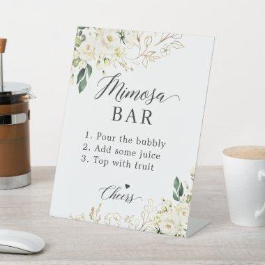 Bridal Shower Mimosa Bar White Green Floral Table Pedestal Sign