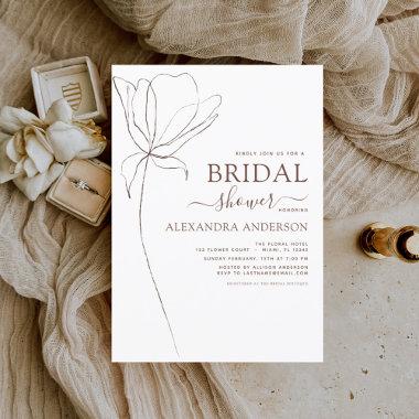Bridal Shower Minimalist Botanical Floral Sketch I Invitations