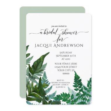 Bridal Shower Mint Fern Foliage Forest Botanical Invitations