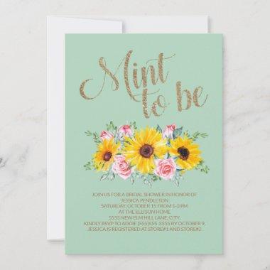 Bridal Shower Mint to Be Sunflowers Pink Roses Invitations