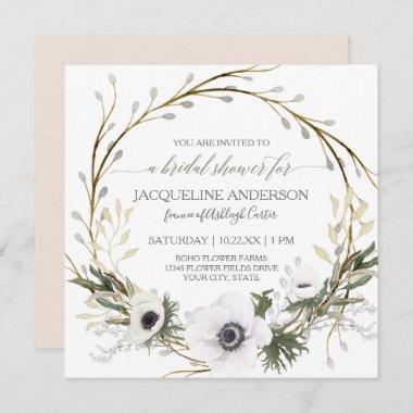Bridal Shower Modern Anemone Blush Pink Eucalyptus Invitations