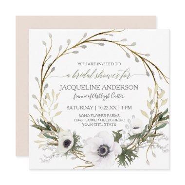 Bridal Shower Modern Anemone Blush Pink Eucalyptus Invitations