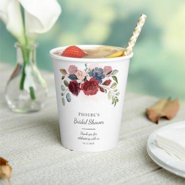 Modern Burgundy Blush Floral Paper Cups