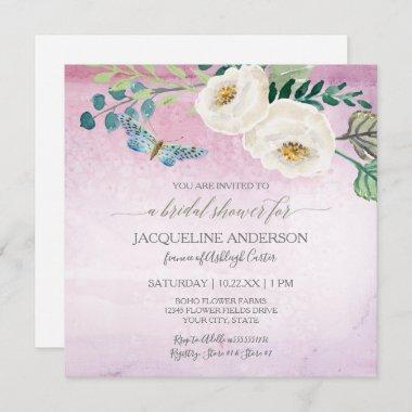 Bridal Shower Modern Butterfly Roses Purple Wreath Invitations
