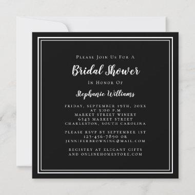 Bridal Shower Modern Elegant Black & White Square Invitations