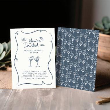 Bridal shower modern elegant blue handwritten Invitations