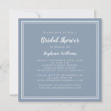 Bridal Shower Modern Elegant Dusty Blue Square Invitations