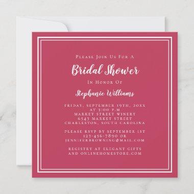 Bridal Shower Modern Elegant Magenta Red Square Invitations