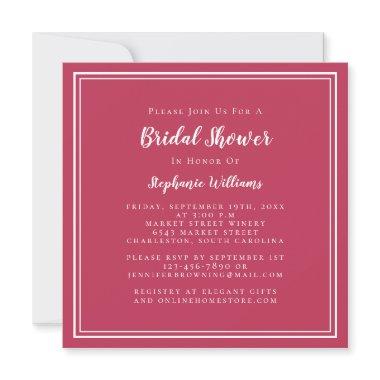 Bridal Shower Modern Elegant Magenta Red Square Invitations