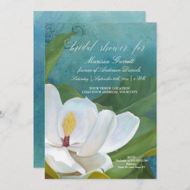 Bridal Shower Modern Elegant Magnolia Floral Art Invitations