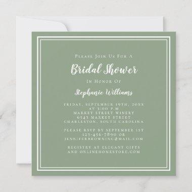 Bridal Shower Modern Elegant Sage Green Square Invitations