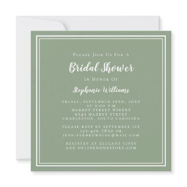 Bridal Shower Modern Elegant Sage Green Square Invitations