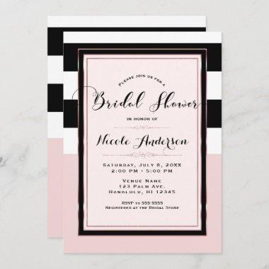 Bridal Shower Modern Pink Black & White Stripes Invitations