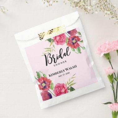 Bridal Shower Modern Red Pink Floral on Light Pink Favor Bag