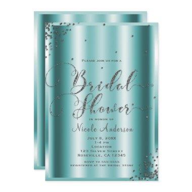 Modern Silver Aqua Confetti Corners