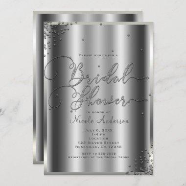 Bridal Shower Modern Silver Shine Glam Confetti Invitations