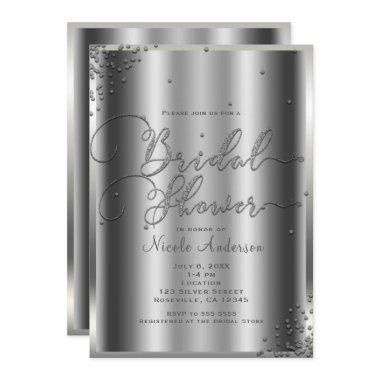 Bridal Shower Modern Silver Shine Glam Confetti Invitations