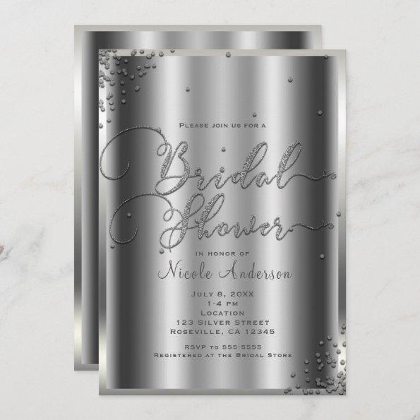 Bridal Shower Modern Silver Shine Glam Confetti Invitations