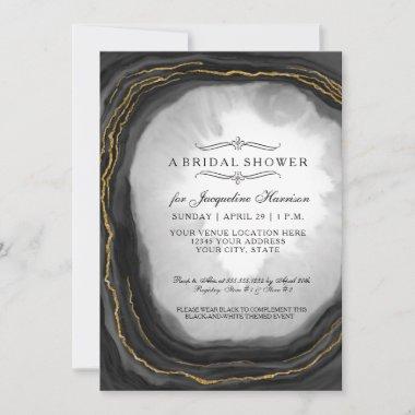Bridal Shower Modern Simple Geode Black White Invitations