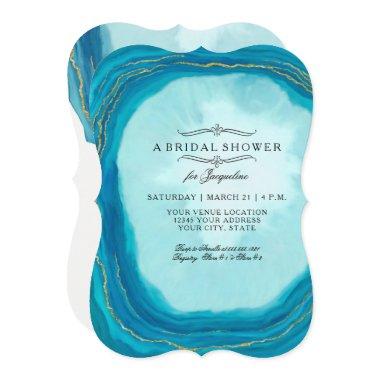 Bridal Shower Modern Simple Geode Blue Painted Art Invitations