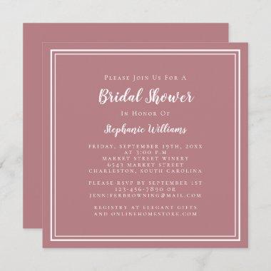 Bridal Shower Modern Square Chic Dusty Rose Pink Invitations