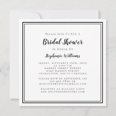 Bridal Shower Modern Square Elegant Black & White Invitations
