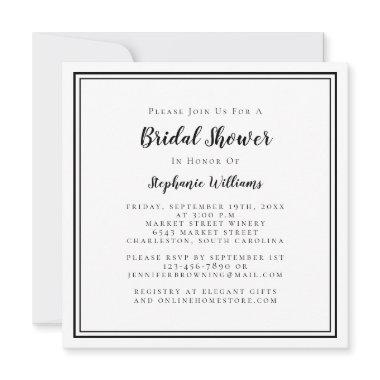 Bridal Shower Modern Square Elegant Black & White Invitations