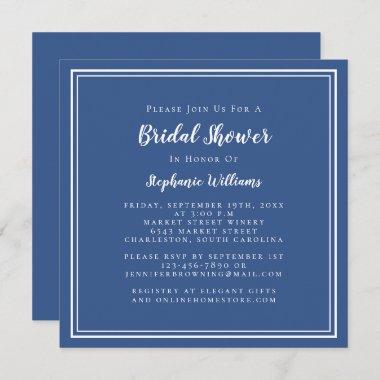 Bridal Shower Modern Square Elegant Classic Blue Invitations