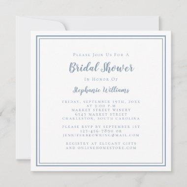 Bridal Shower Modern Square Elegant Dusty Blue Invitations