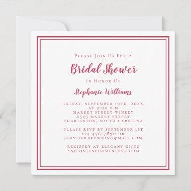 Bridal Shower Modern Square Elegant Magenta Red Invitations