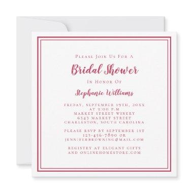 Bridal Shower Modern Square Elegant Magenta Red Invitations