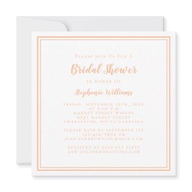 Bridal Shower Modern Square Elegant Peach White Invitations