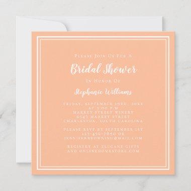 Bridal Shower Modern Square Elegant Peach White Invitations
