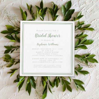 Bridal Shower Modern Square Elegant Sage Green Invitations