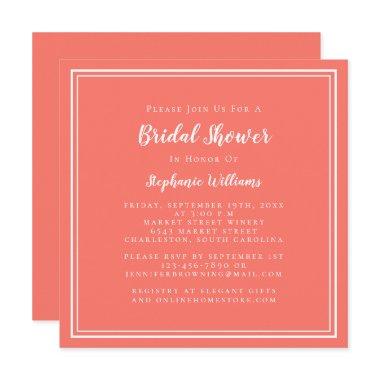 Bridal Shower Modern Square Elegant Trendy Coral Invitations