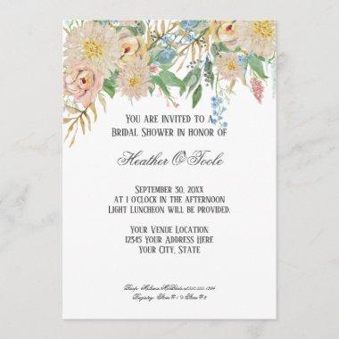Bridal Shower Modern Watercolor Rose Gold Floral Invitations