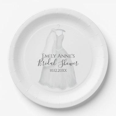 Bridal Shower Modern Wedding Watercolor Bride Gown Paper Plates